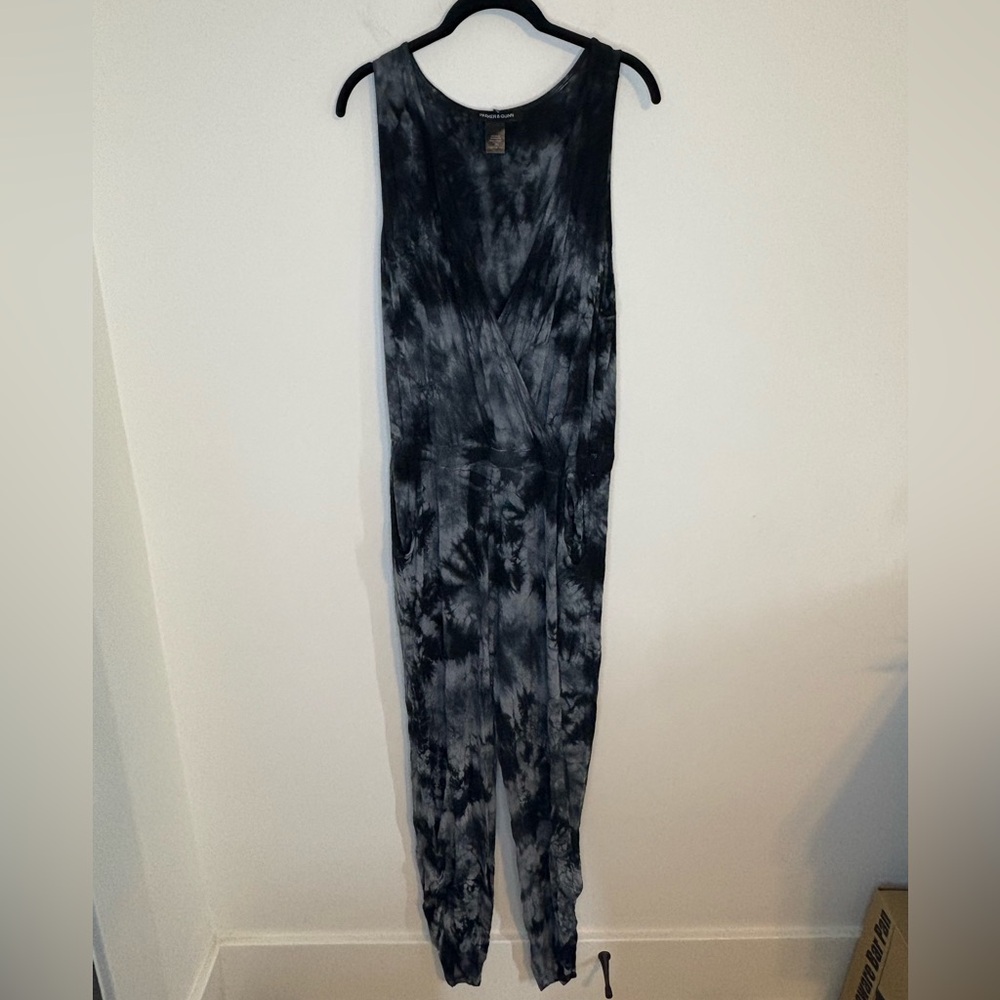 Parker & Quinn Black and Gray Tie-Dye Jumpsuit With Pockets Size XL